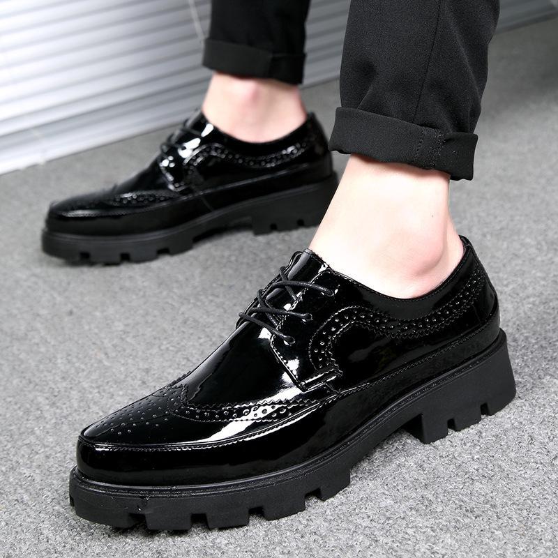 Men's Pointed Toe Leather Formal Shoes - Height Increasing, Thick Sole, Ideal for Business, Casual, or Wedding Wear.