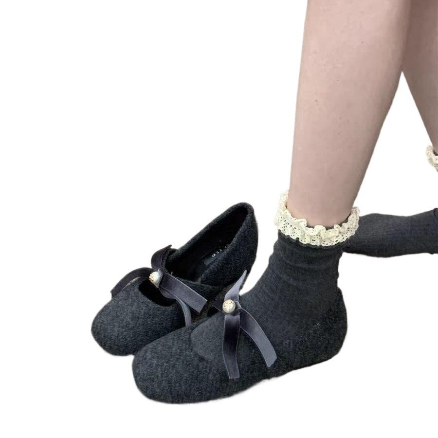 Francouzské vílí semišové lodičky s hranatou špičkou dámské jaro a podzim 2025 nové mašličkové ležérní ploché boty Mary Jane