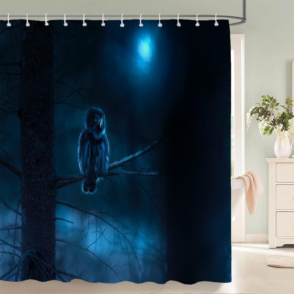 Night Forest Animal Owl Printed Shower Curtain Washable Curtain With Hook Bathroom Decorative Curtain 3D Shower Curtains 180*200