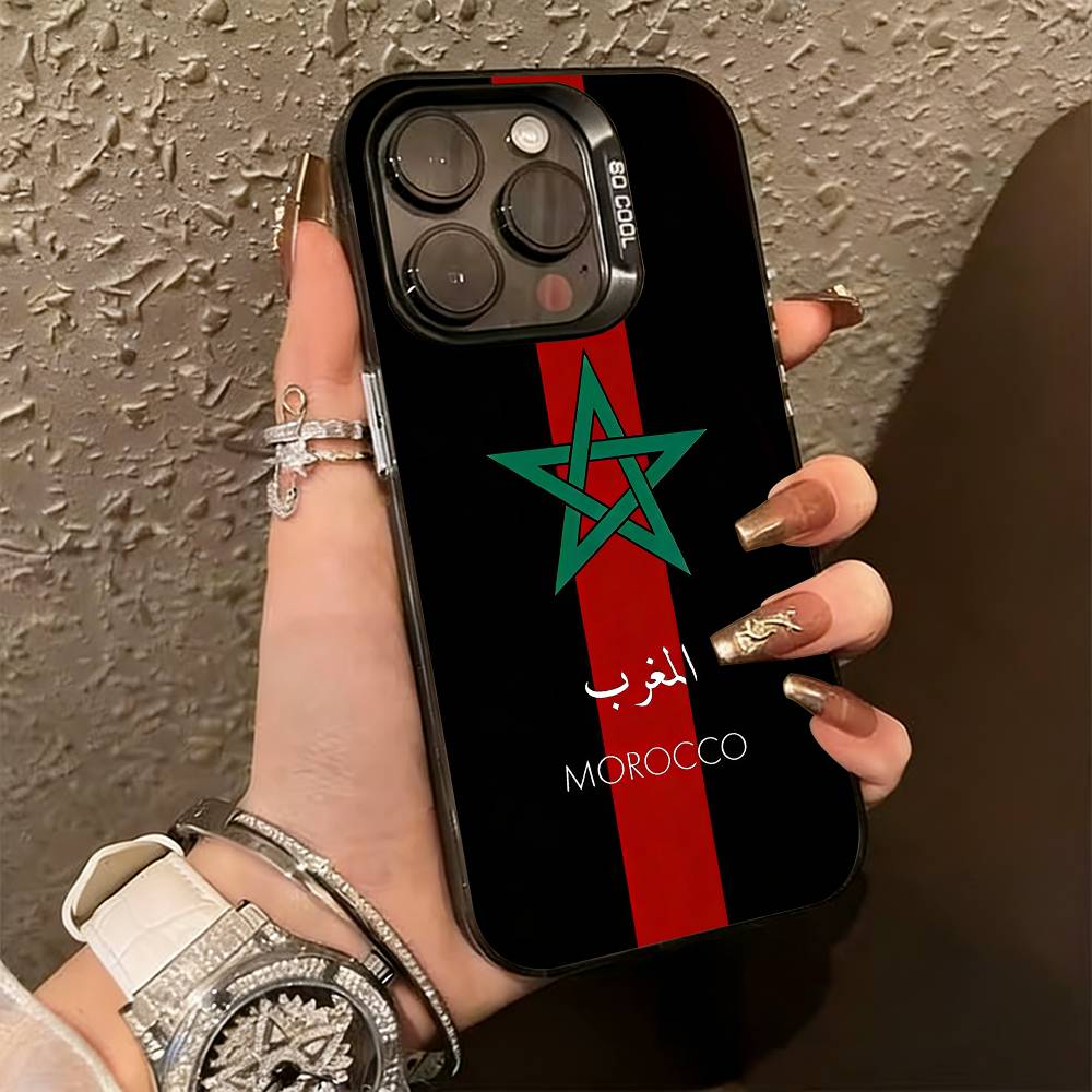 Morocco Flag Phone Case For iPhone 17,16,15,14,13,12,11 Plus,Pro Max,XS,Colorful Silver Phone case Funda Cover