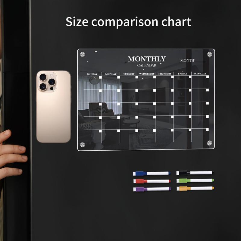 Magnetic Acrylic Dry-Erase Calendar-Clear Planner for Fridge, Ideal Kitchen Organizer for Home & Office with Marker Pen Included