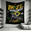 Brazil Football Tapestry, Brazilian Flag Soccer Graffiti Print Wall Hanging for Fan Bedroom Decor