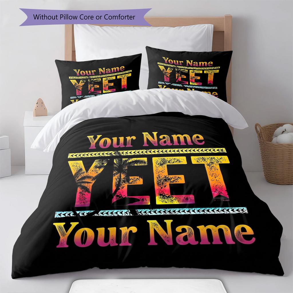 Ink Motto Custom Name Pattern Bedding Quilt Set Quilt Cover Pillowcase Home Birthday Gift(1 * duvet cover + 2 * pillowcase, without core)