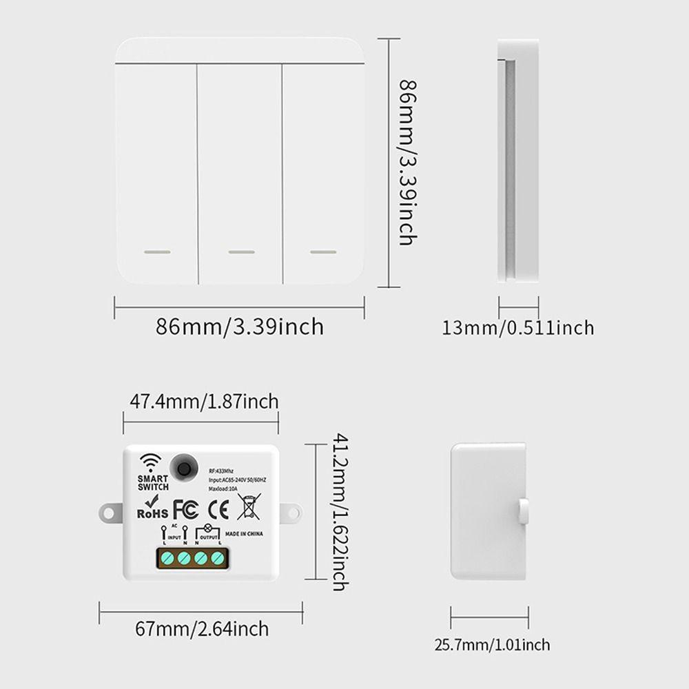 1/2/3 Gang Wireless Remote Control Switch Push Button 433MHZ Wireless Switch ON/OFF Switch Wall Panel Intelligent Switch