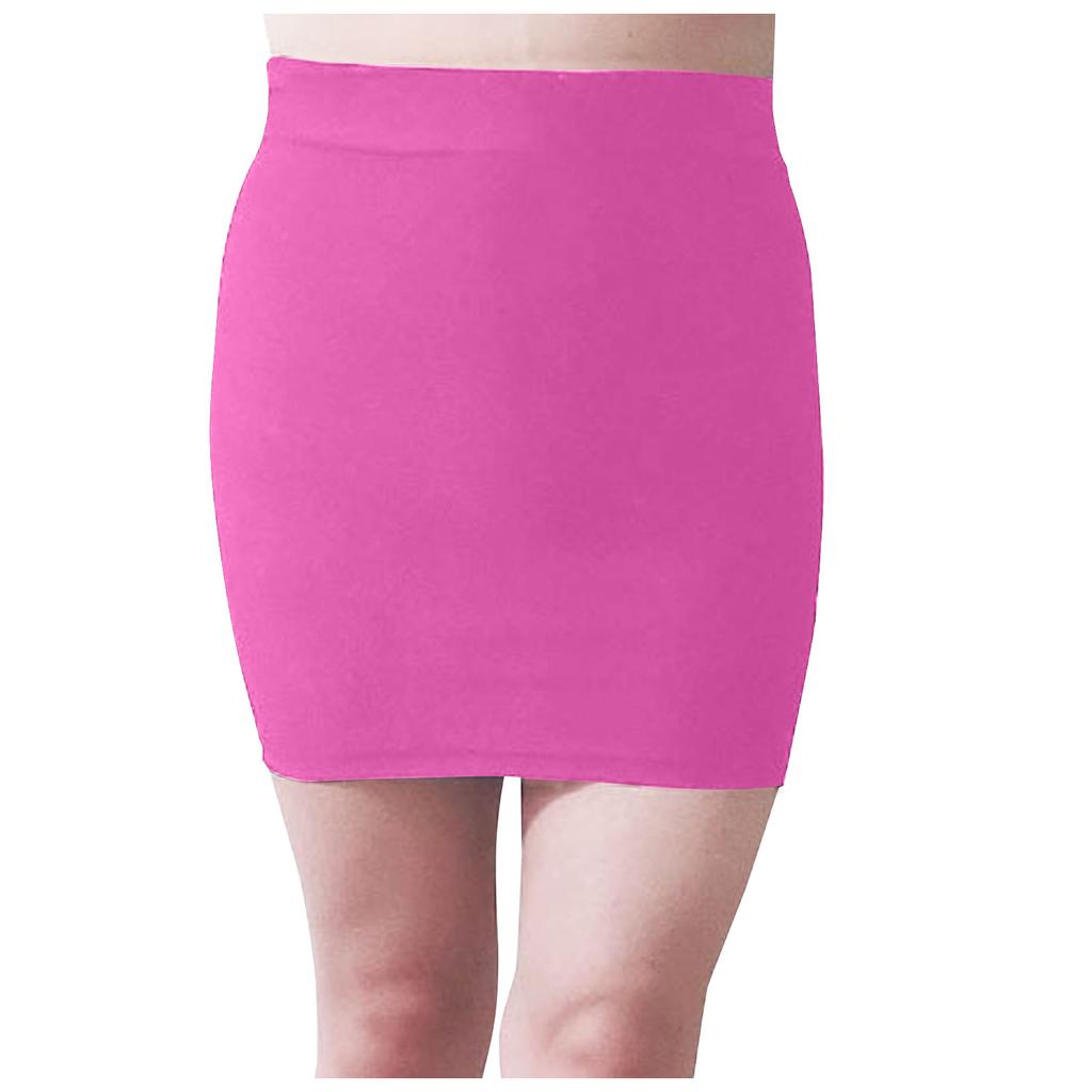 Women's Fashion Solid Color Sexy  Fluorescence Smooth Elastic Waist Hip-wrap Short Skirt
