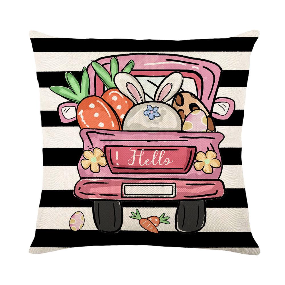 

Pink Easter Stripe Printed Pillow Cover Truck Easter Egg Linen Sand Release Art Pillow Cover Premium Durable Quality 45 * 45Cm without pillow core