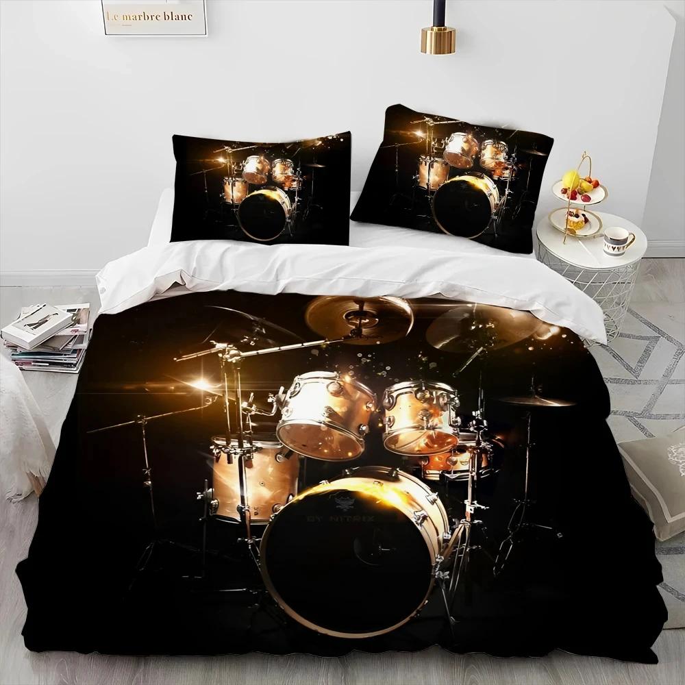 Drum Kit Music Instruments Guitar Bedding Set Duvet Cover Bed Set Quilt Cover Pillowcase Comforter King Queen Size Boys Adult