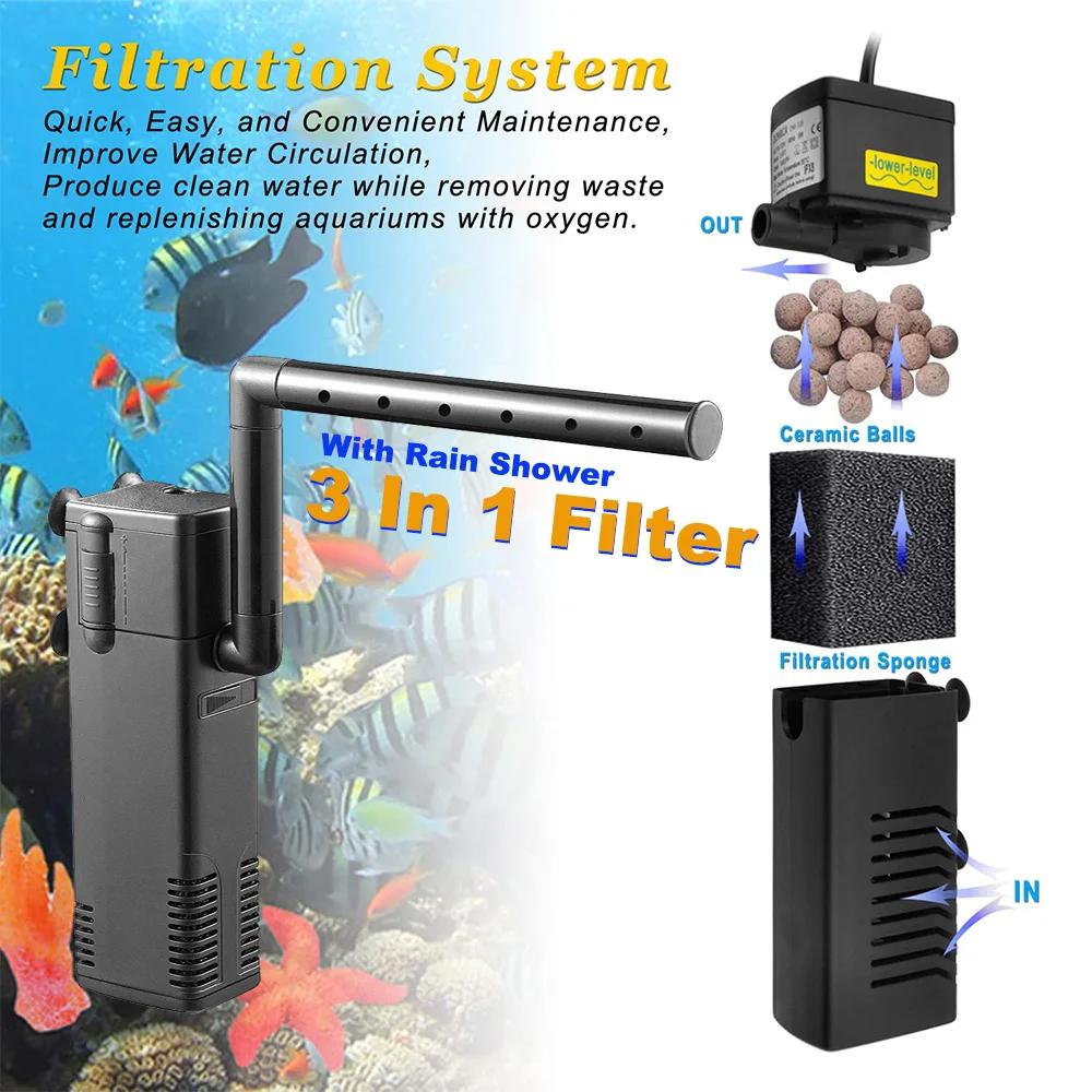 EU PLUG Fish Tank 3-In-1 Silent Oxygen Pump Low Level Water Turtle Tank Filters Aquarium Submersible Pumps Fishbowl Accessories