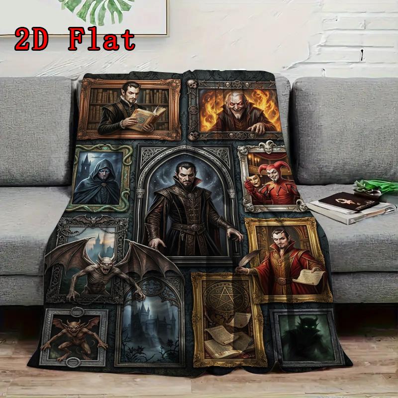 Vampire Portraits Symbols 2D Flat Pattern Flannel Blanket, High Quality All Seasons, Home Decor, Warmth and Comfort, Perfect for Christmas Gifts.