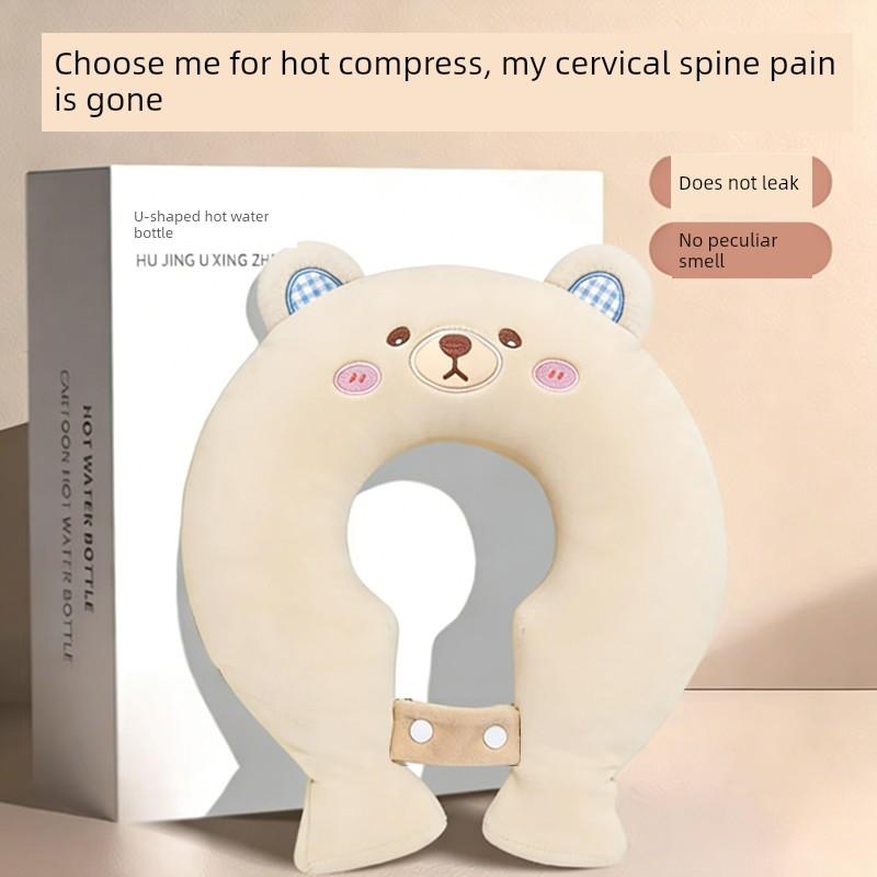 U-Shaped Hot Water Bottle, Cartoon Cute Design, Neck and Shoulder Warmer, Cervical Spine Heat Therapy, Warm Water Bag for Neck, Removable and Washable