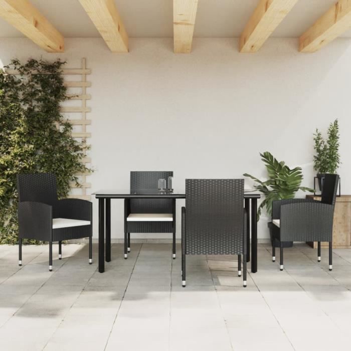 VidaXL Ensemble à manger de jardin 5 pcs noir résine tressée et acier 3203316