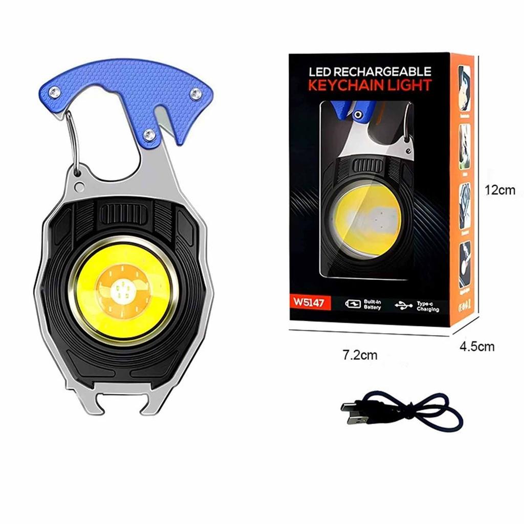Rechargeable LED Keychain Light with Carabiner Clip Multi-Function Portable Camping Lantern USB Charging Outdoor Tool