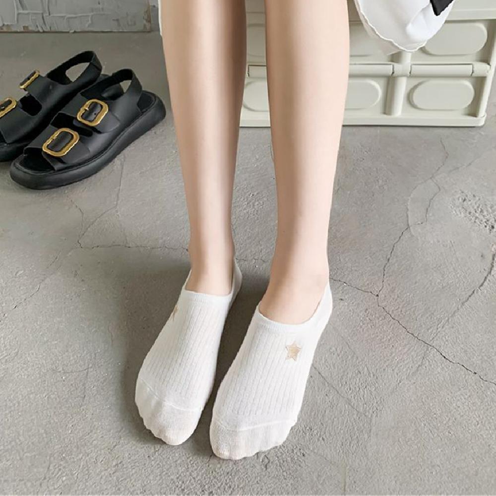 New Womens' Embroidered Bear Flower Strar Moon Squirrel White Cotton Fashion Summer No Show Invisible Socks Slippers Dropship