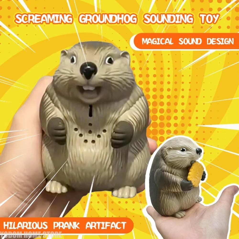 Screaming Groundhog Prank Ornament Plastic Steal Biscuit Sound Abstract Shape Funny Interactive Gag Gift for Office