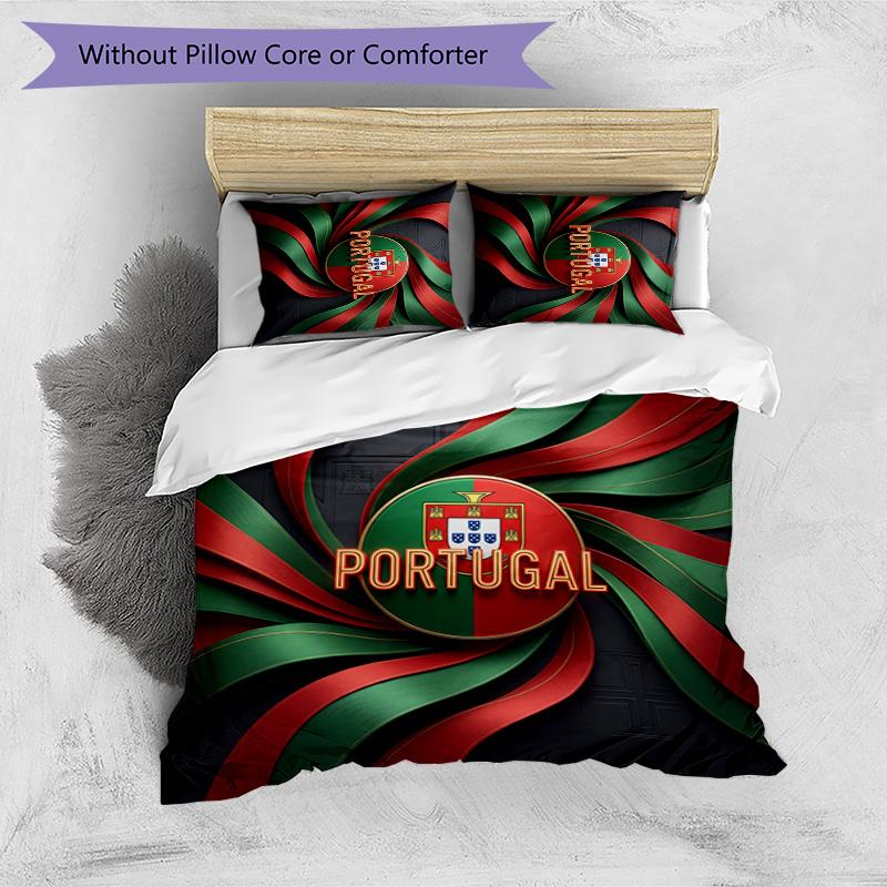 Set Biancheria da Letto Stampata Calcio Portogallo 3 Pezzi Set Copriletto Traspirante Accogliente come Regalo per la Casa Nuova o per le Feste