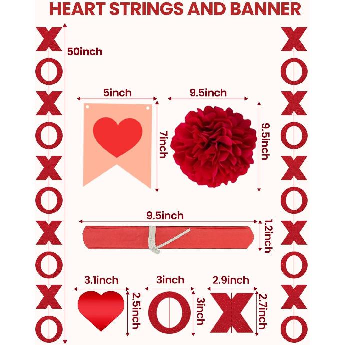 Valentines Day Decorations Kit, 13Pcs Valentines Day Decor with Hanging Heart Swirls, BE Mine XO Garlands Banner, Indoor Valentine Decorations for