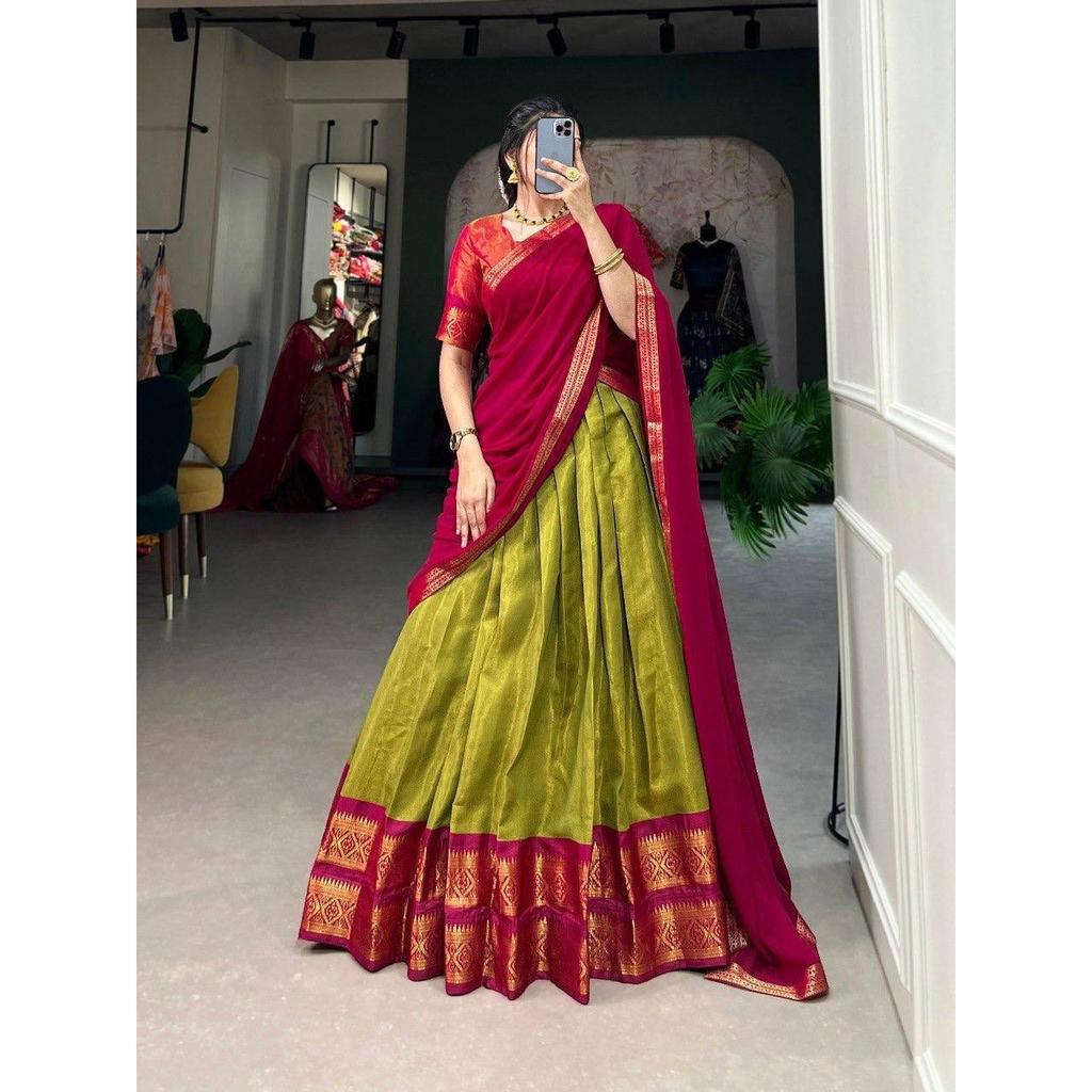 Indian Designer Kanjivaram Lehenga Dupatta Set Wedding Wear Lehenga Choli Dress
