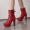 New belt buckle strap side zipper short boots knight boots water platform thick high heels large size boots