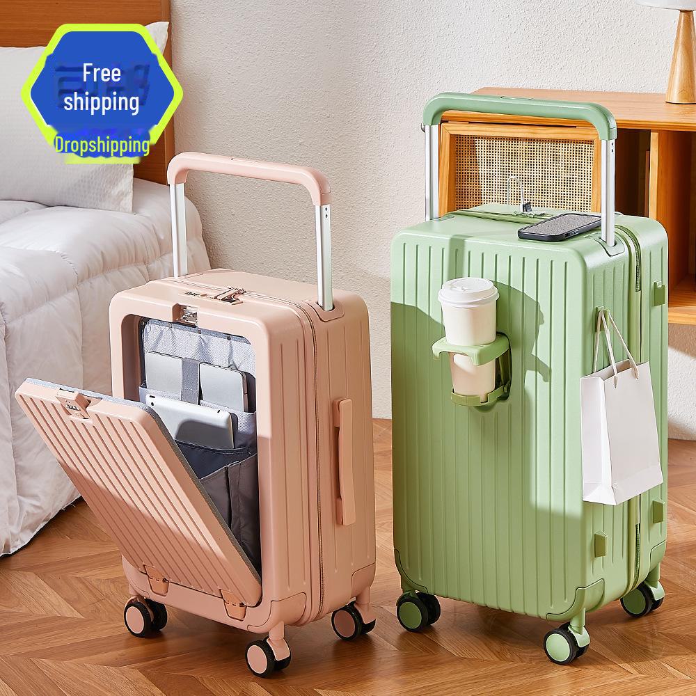 Free Shipping: 20-inch & 24-inch Front-Opening Multifunctional Trolley Suitcases with Wide Handles