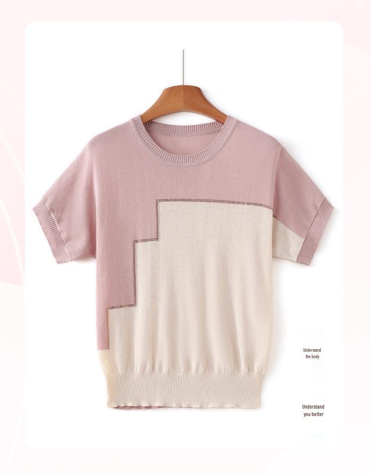 Mom's Stylish Ice Silk Summer Knit T-Shirt: Age-Reducing Short-Sleeved Top for Middle-Aged & Elderly Women