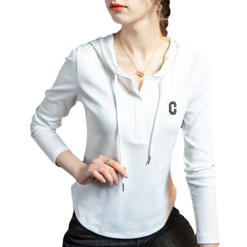 Autumn women's new long-sleeved sweater women's casual hooded t-shirt letter versatile t-shirt top women