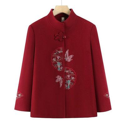 Casaco de Lã de Primavera para Mulheres Idosas: Jaqueta Tang Solta para Mãe, Sogra ou Esposa - Perfeita para Primavera e Outono.