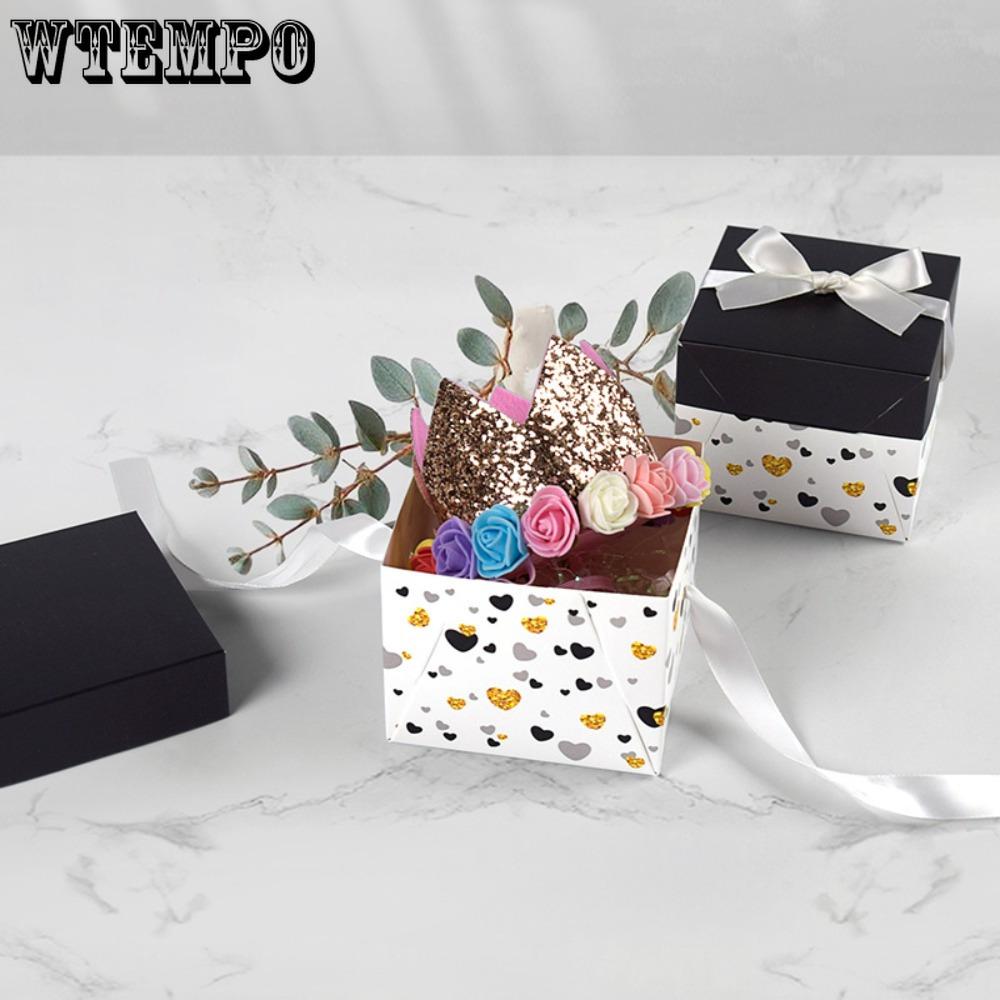 10pcs Gift Boxes with Lids Square Treat Boxes with White Ribbon Paper Party Favors Boxes Candle Boxes Elegant Black & White Gift Boxes