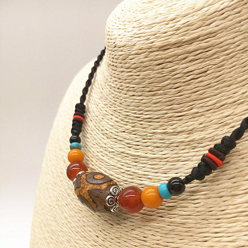 Tibetan Ethnic Three-Eyed Dzi Clavicle Necklace - Unisex Spring/Summer Accessory