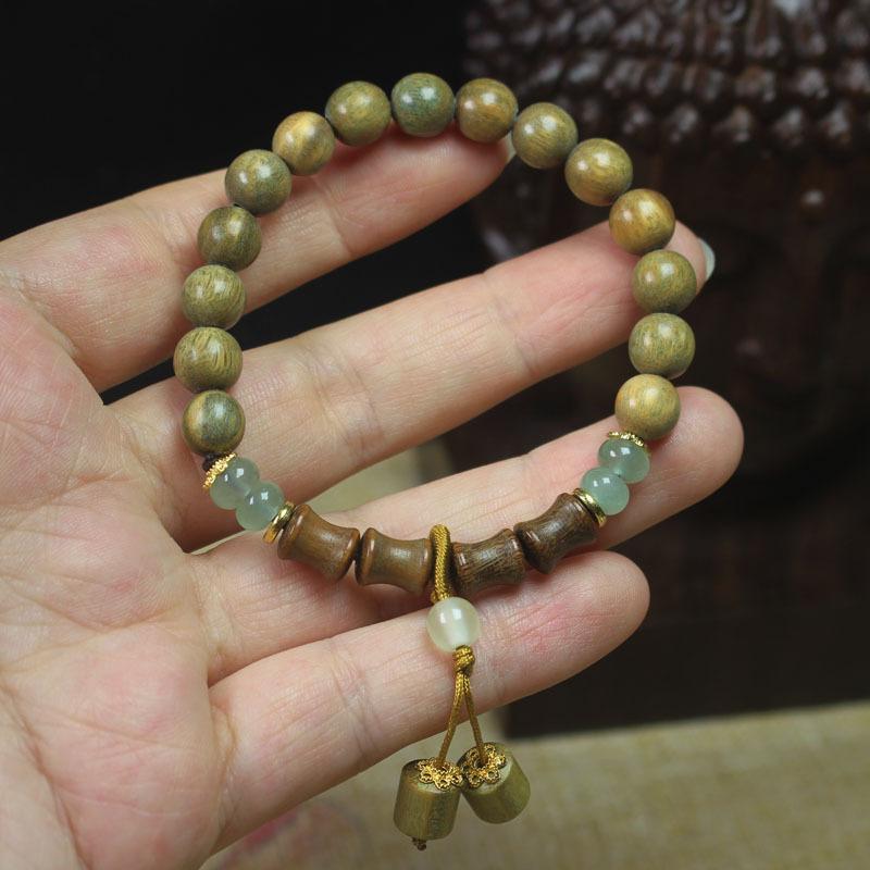 8mm Green Sandalwood Bracelet Single Loop | Natural Wood Beads with Light Fragrance for Daily Wear