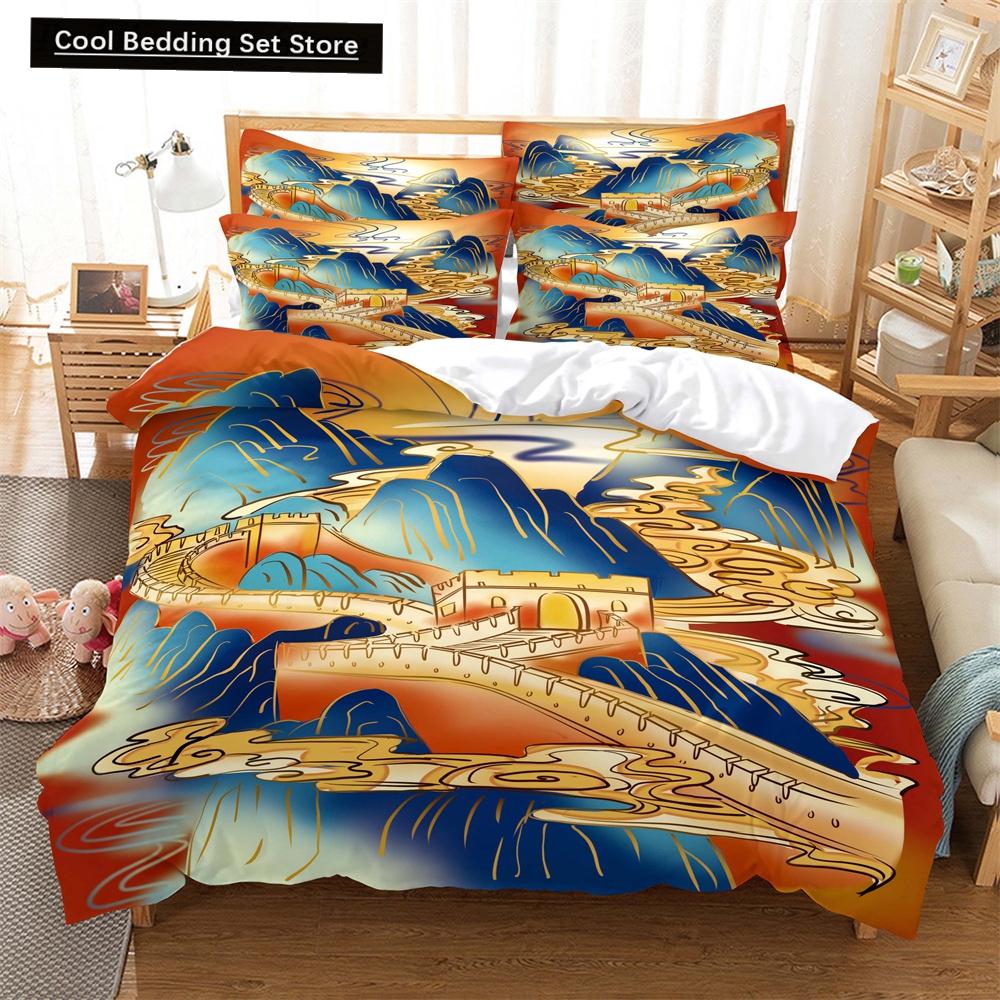 Great Wall King Queen Duvet Cover Old Chinese Building Bedding Set for Teens Adults Architecture 2/3 Pcs Polyester Quilt Cover