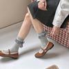 Damen Frühling und Herbst Süßer Absatz Schleife Karomuster Spitze Mittelhohe Stulpe Frottee-Socke