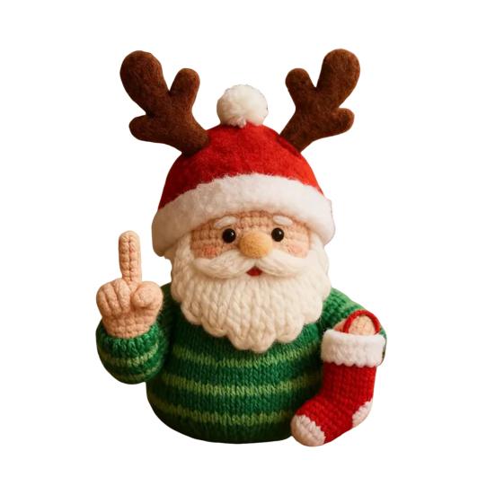 1/2/4Pcs Christmas Crocheted Santa Claus Ornament Handmade Knitted Yarn Middle Finger Santa Doll Xmas Holiday Party Decoration