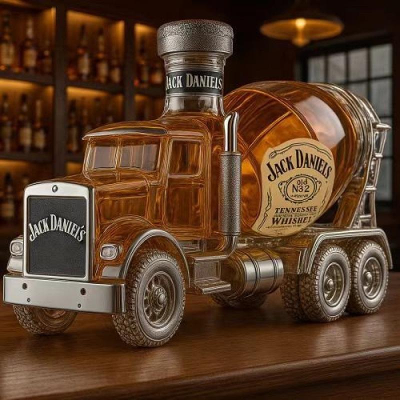 Zementmischer LKW Whiskey Karaffe - Kreatives Bau Fahrzeug Glas Spirituosen Karaffe & Weinflasche für Heimbar Dekoration mud tanker jack