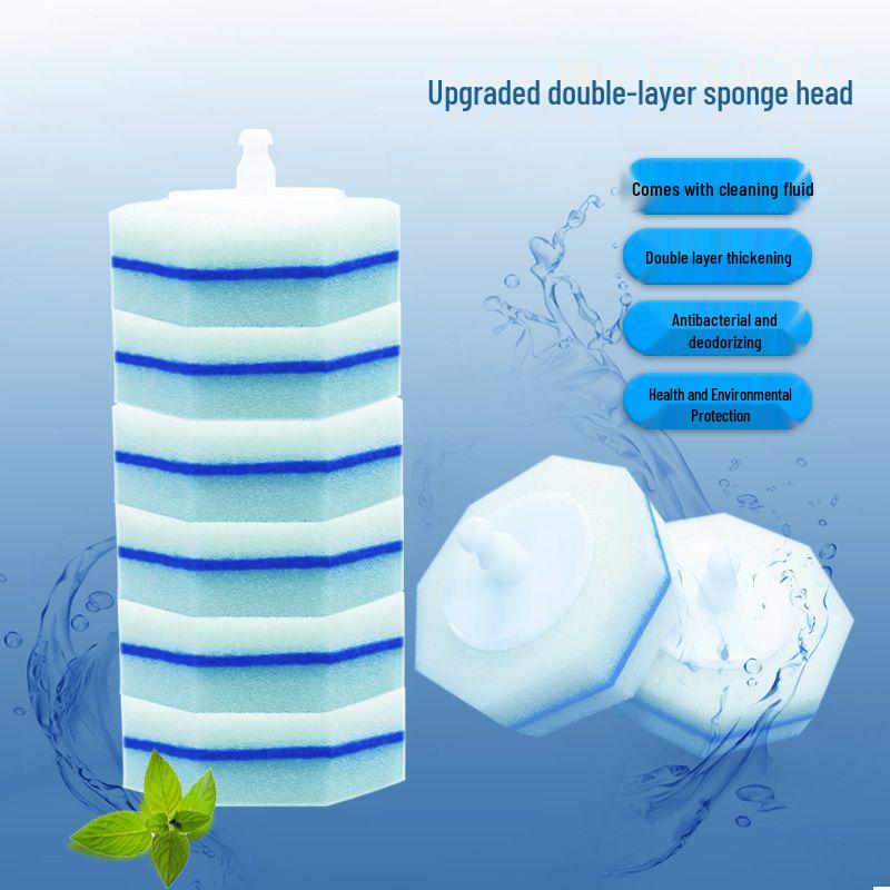Einweg-Toilettenbürsten-Schwammkopf mit Reinigungslösung für Badezimmerecken