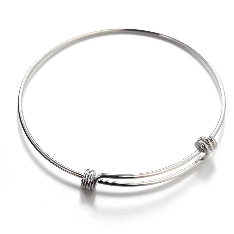 Round Adjustable 304 Titanium Steel Bracelet with Push-Pull Elastic Coil
