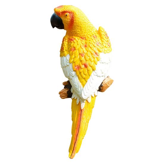 Tree Stump Parrot Ornament, Waterproof Resin Parrot Statue with Realistic Feather Texture, Outdoor Wall Mount Macaw Bird Ornament for Garden Tree