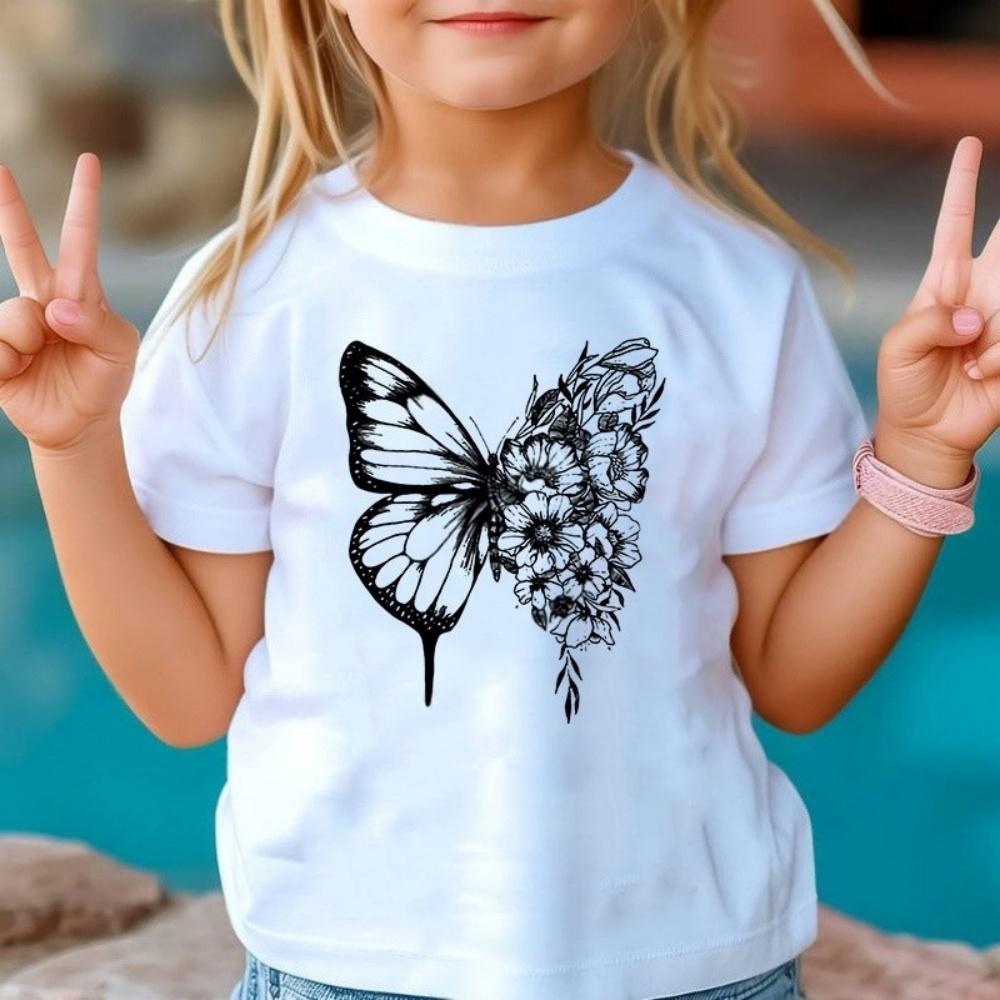 New 3D Butterfly Print Kids Girls T Shirt Summer Kids Clothes Short Sleeve Children Top Fashion T-Shirts Crew Neck Child T-Shirt