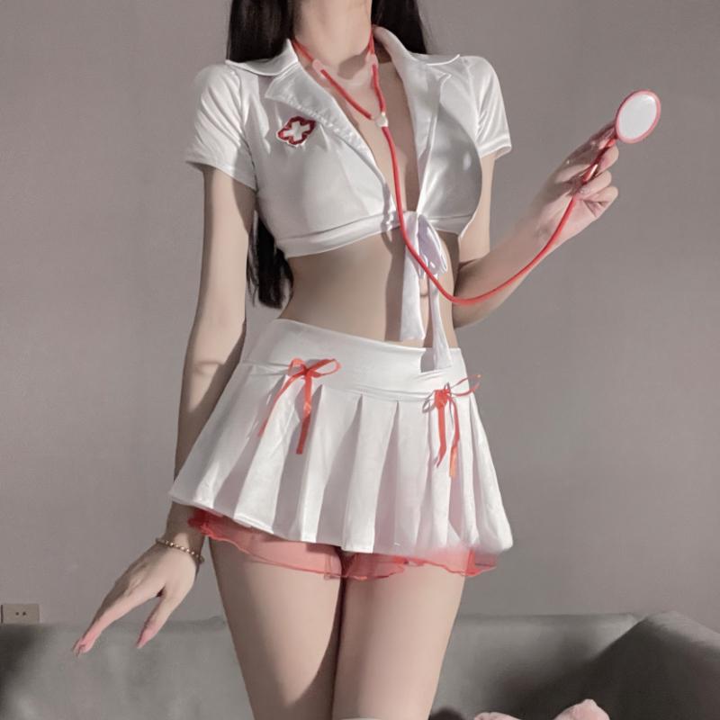 Erotic Nurse Uniform Adult Sex Hot Dress Cosplay Girls Porn Costumes Deep-V Neck Nightdress Angel In White Women Sexy Lingerie