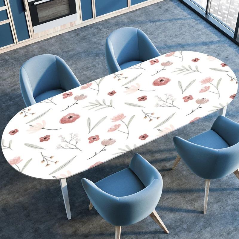 Elastic Stretch Waterproof Tablecloth Oil-Resistant Oval Fitted Table Cover for Kitchen Dining Wedding Party Outdoor Courtyard