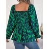 Women's Autumn and Winter Casual Wooden Ear Edge Square Collar Leopard Print Long Sleeve Top
