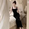Women's Square Neck Handmade Beaded Skinny Slit Dress Dress