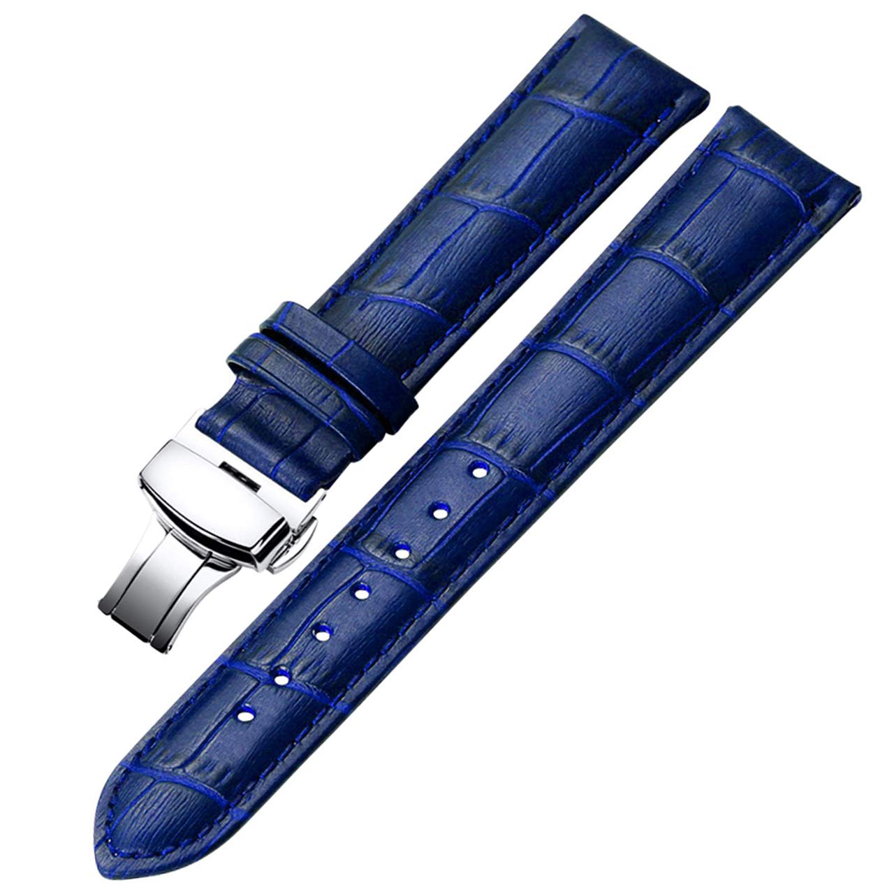 REOTTI Watch Band, Genuine Leather Watch Strap, D-Buckle, One-Push Closure