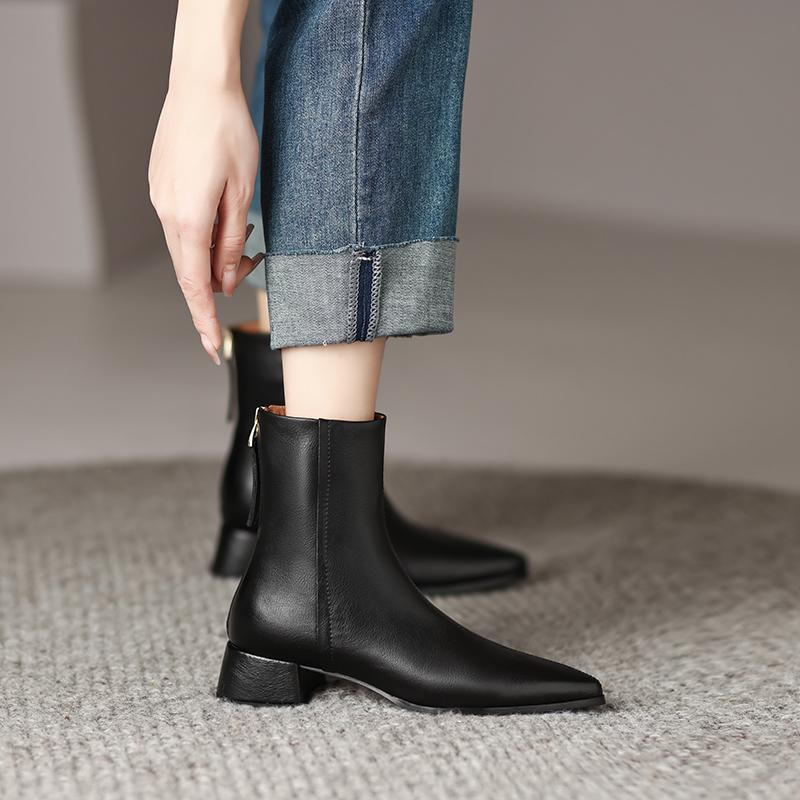 Fashion 2025 Women Boots Retro Chelsea Boots Women Shoes Winter Fashion Women ANKLE Boots Split Leather Female Square Heel Leather