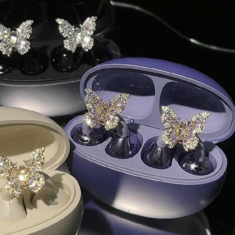 High End Crystal Embellished Butterfly Ear Accessories Metal Construction Easy Compatibility For Customized Headphone Style
