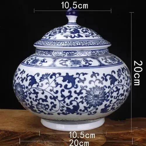 new Ceramic Blue White Porcelain Storage with Lid Living Room Entrance Decoration Tea Pot Candy Small Object Family Jar