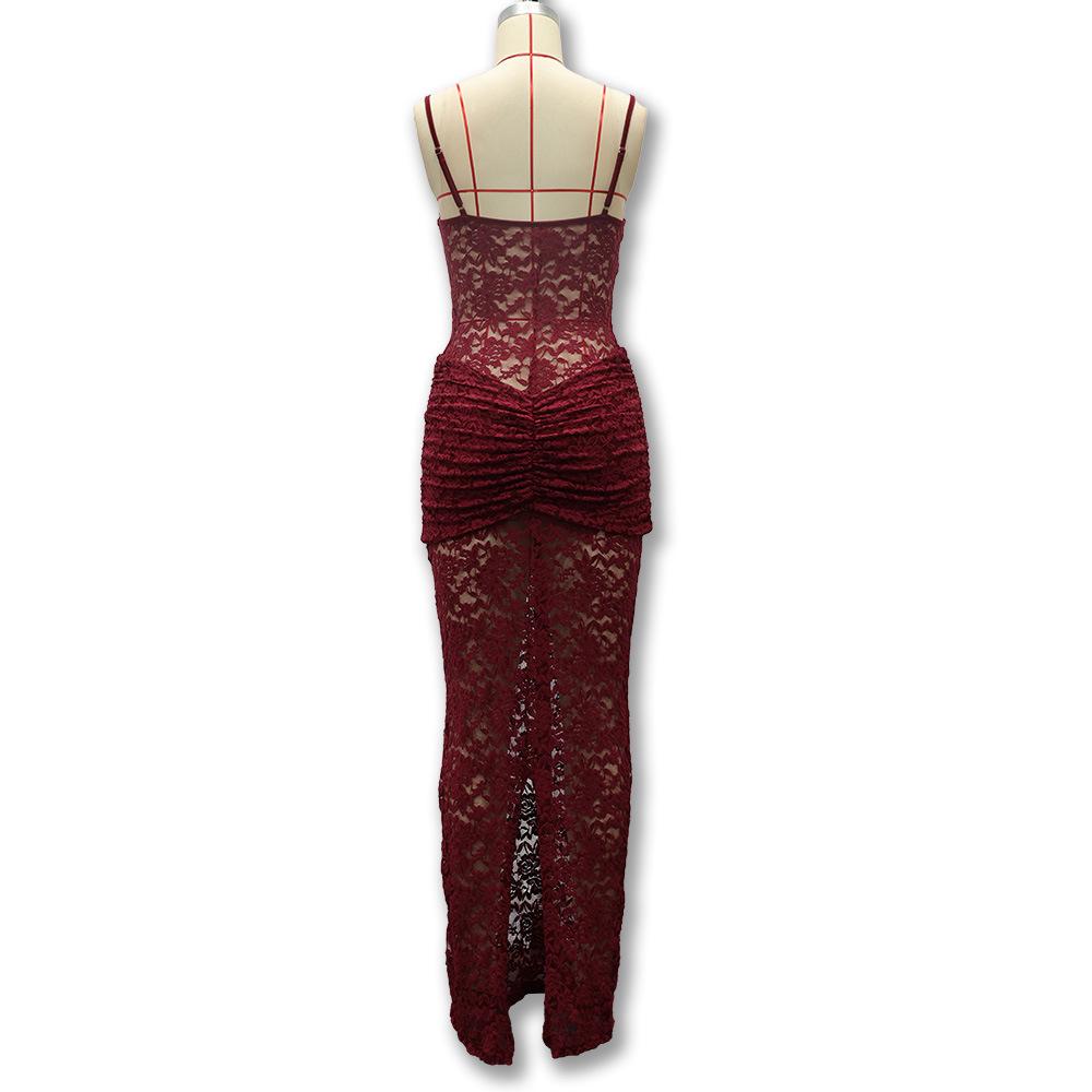 Spring 2026 Sexy Lace Trim Slim Fit See-through Dress - Spicy Girl Style