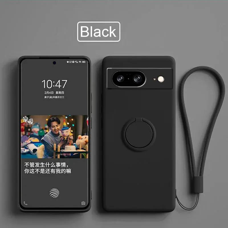

Чехол для Google Pixel 8 9 Finger Ring Stand Holder Slicone Cover для Pixel 9 Pro XL Solid Color Lens Protection Soft Phone Case For Pixel 8 Pro чёрный