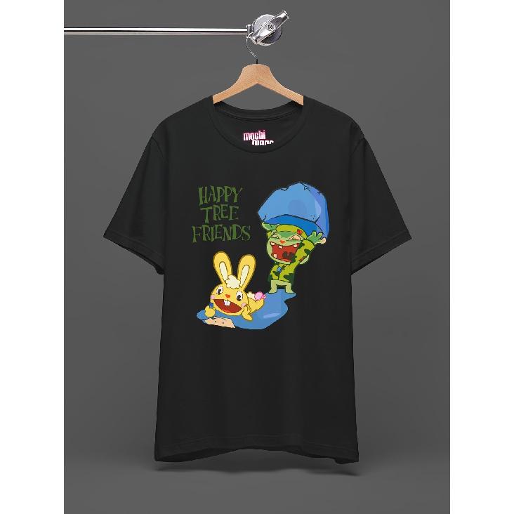 HTF Happy Tree Friends Tee - Cuddles and Flippy Cartoon T-shirt - Scene Emo Style Gore Animation Shirt Men's Black Classic Round Neck Tee All Sizes