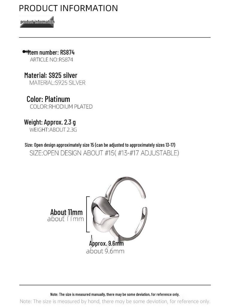 Banyan Tree S925 Silver Korean Love Heart Ring - Simple, Sweet, Fashionable Index Finger Ring