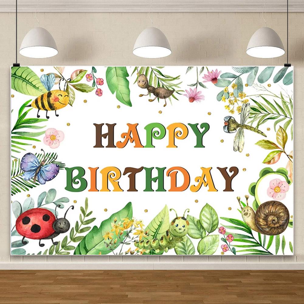 

Insect Theme Birthday Party Decor Background Backdrop Ladybug Ant Mantis Leaf Bee Butterfly Children baby shower photo Props 120X90CM